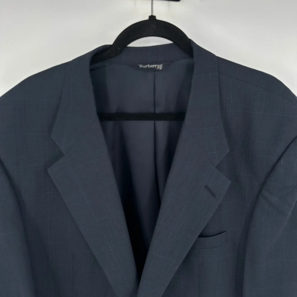 Vintage Burberrys Mens Navy Plaid Blazer‎ Suit Jacket Sport Coat Wool Old Money
